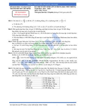 Đề thi tuyển sinh vào Lớp 10 Trung học Phổ thông môn Toán - Năm học 2019-2020 - Trung tâm luyện thi Quốc gia NQH (Có đáp án)